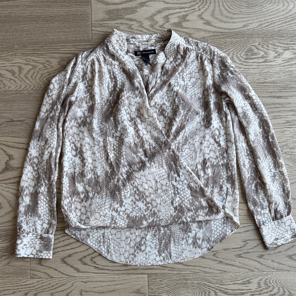 INC International Concepts Beige Snake Print Blouse - Size 0